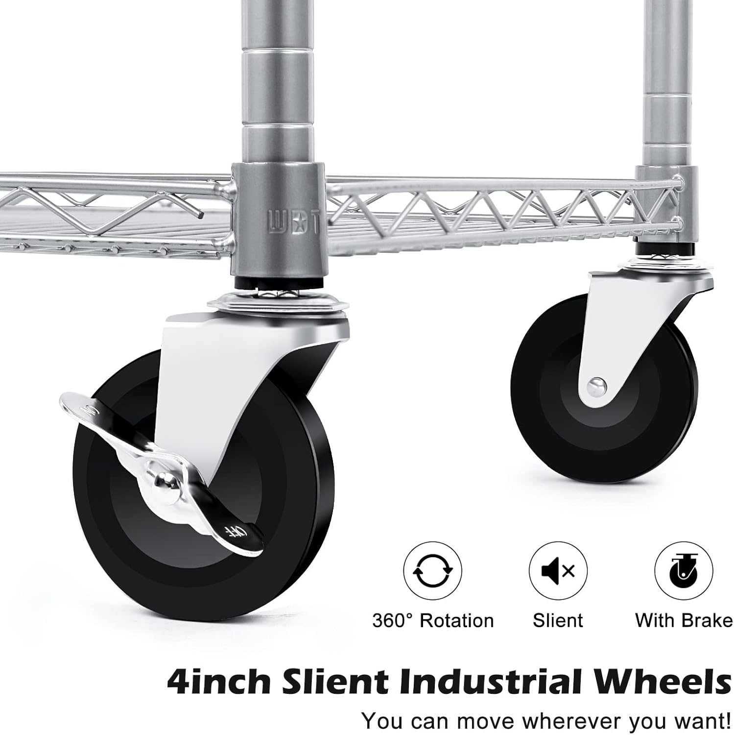 WDT 990Lbs Capacity Heavy Duty Rolling Utility Cart, NSF Rolling Carts with Wheels,Commercial Grade Metal Cart with Handle Bar & Shelf Liner,Trolley Serving Cart for Restaurant,Kitchen,Gray4