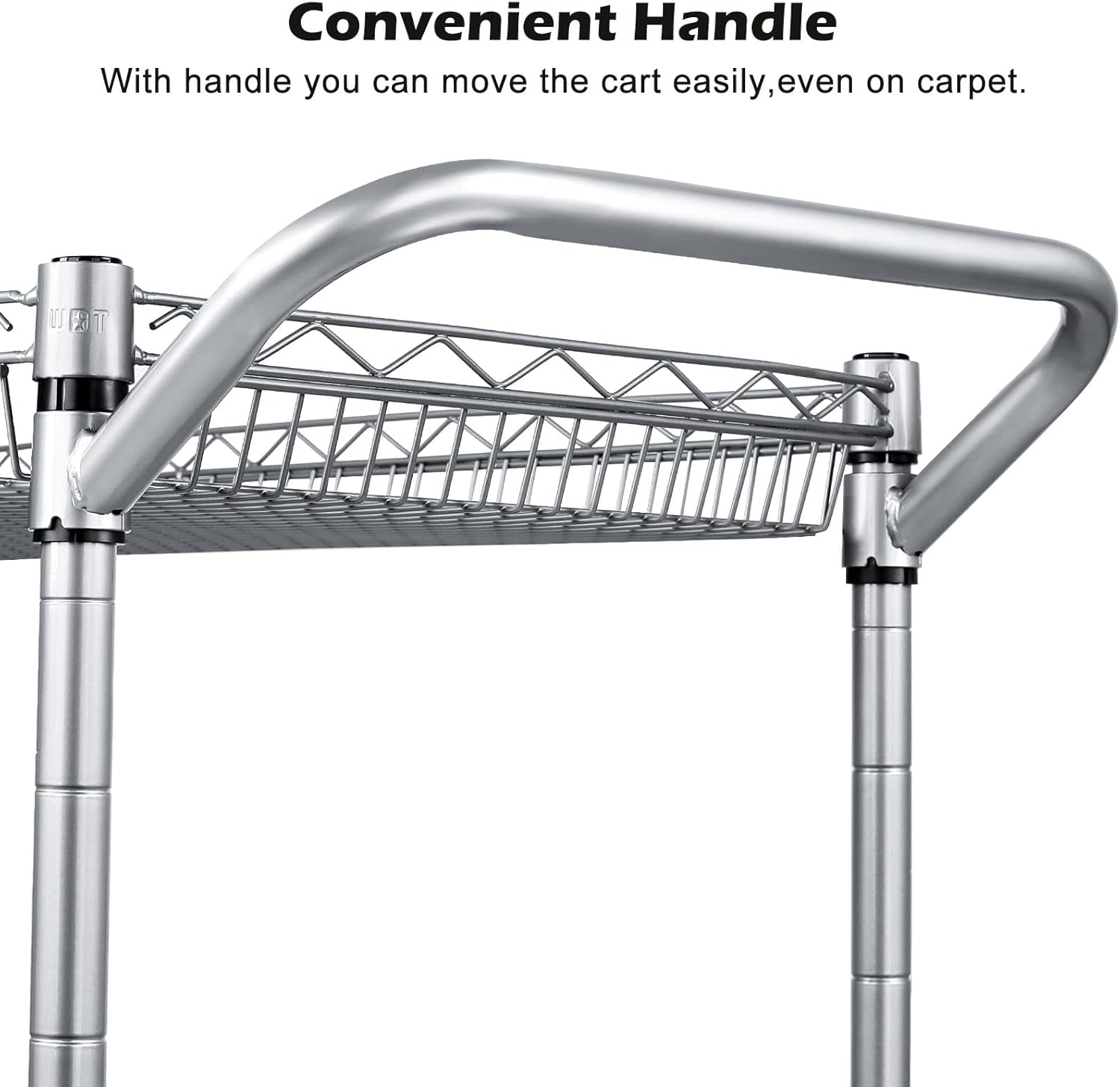 WDT 990Lbs Capacity Heavy Duty Rolling Utility Cart, NSF Rolling Carts with Wheels,Commercial Grade Metal Cart with Handle Bar & Shelf Liner,Trolley Serving Cart for Restaurant,Kitchen,Gray6
