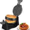Waffle Maker, 1400W Double Belgian Waffle Iron 180° Flip, 8 Slices in 3 Mins, Rotating & Nonstick Plates, Anti-Scald, Removable Drip Tray Easy to Clean, Cool Touch Handle, Space-Saving Storage(Black)