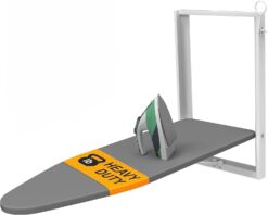 Xabitat Wall Mounted Ironing Board | 36.2" X 12.2" Compact Mount Fold Down Iron Board for Small Spaces | Space Saving with Cotton Fabric Cover | White and Grey