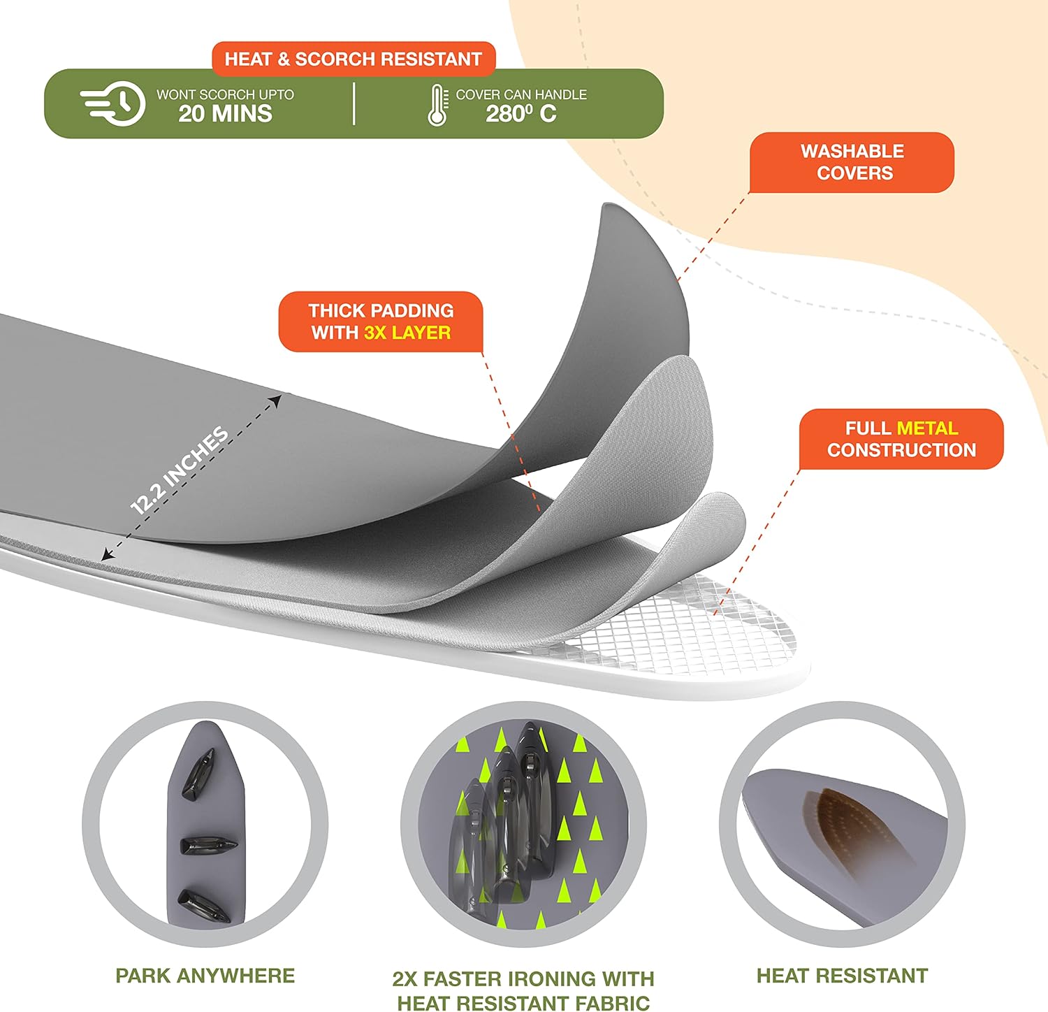 XABITAT Ironing Board, Wall Mounted, 36.2 X 12.2, Cotton Fabric Cover, White and Blue13