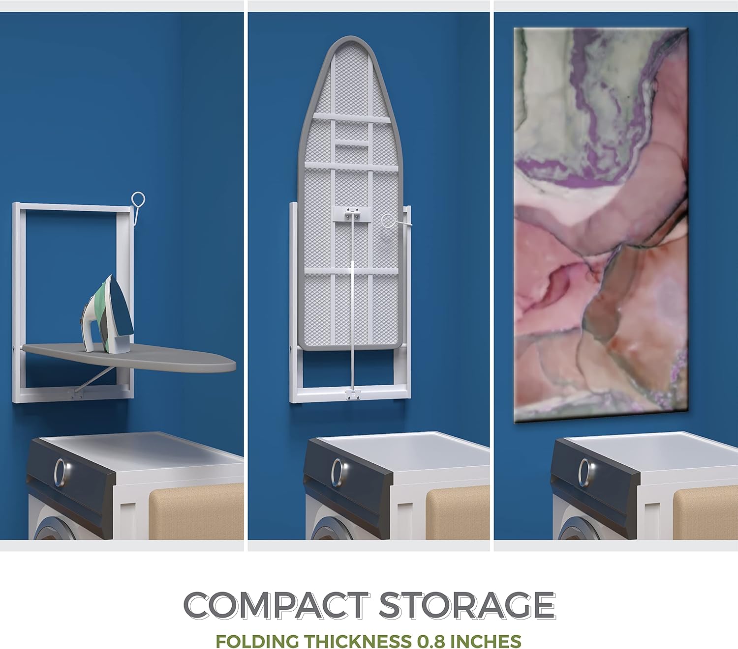 XABITAT Ironing Board, Wall Mounted, 36.2 X 12.2, Cotton Fabric Cover, White and Blue15