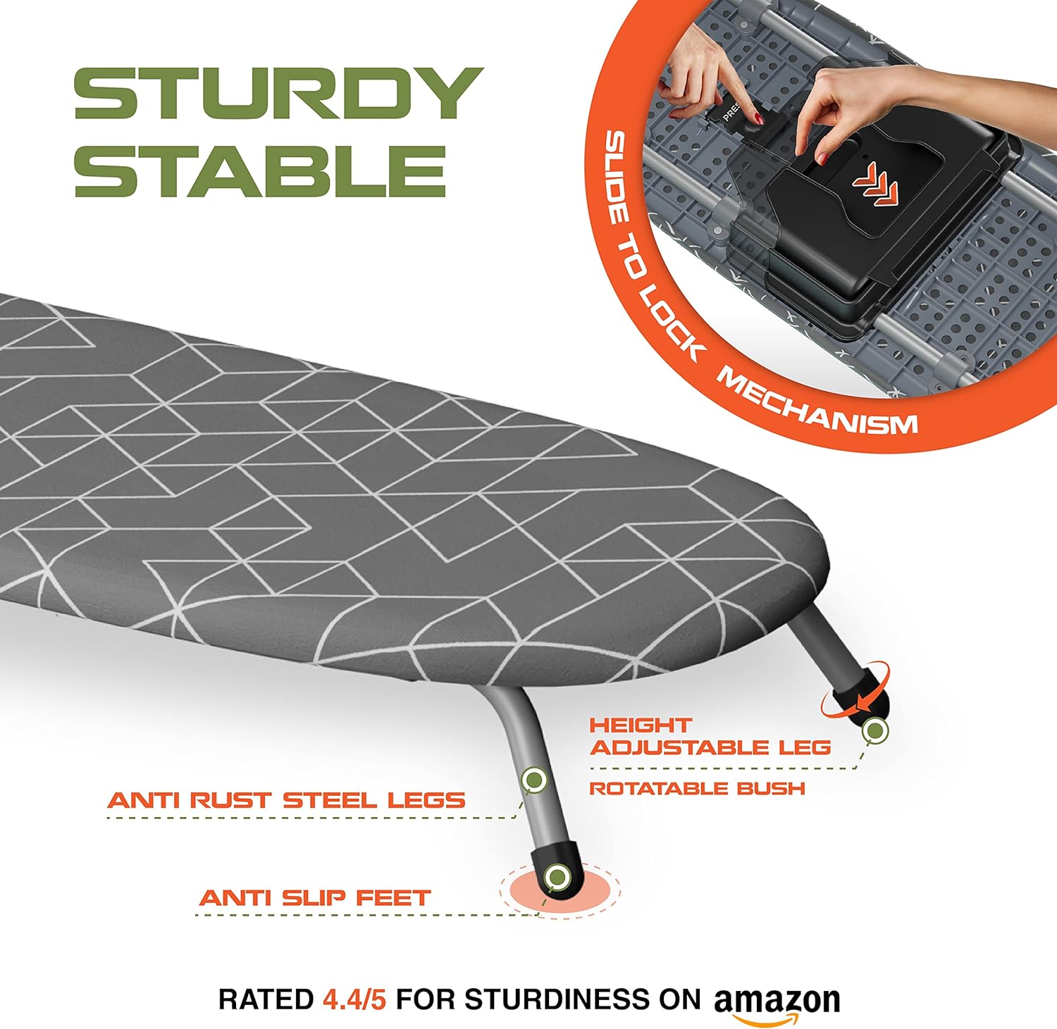 XABITAT Table Top Ironing Board W Wall Mount D-Crease Portable Space Saving Mini Laundry Room Foldable Small Ironing Board with Iron Holder Grey2