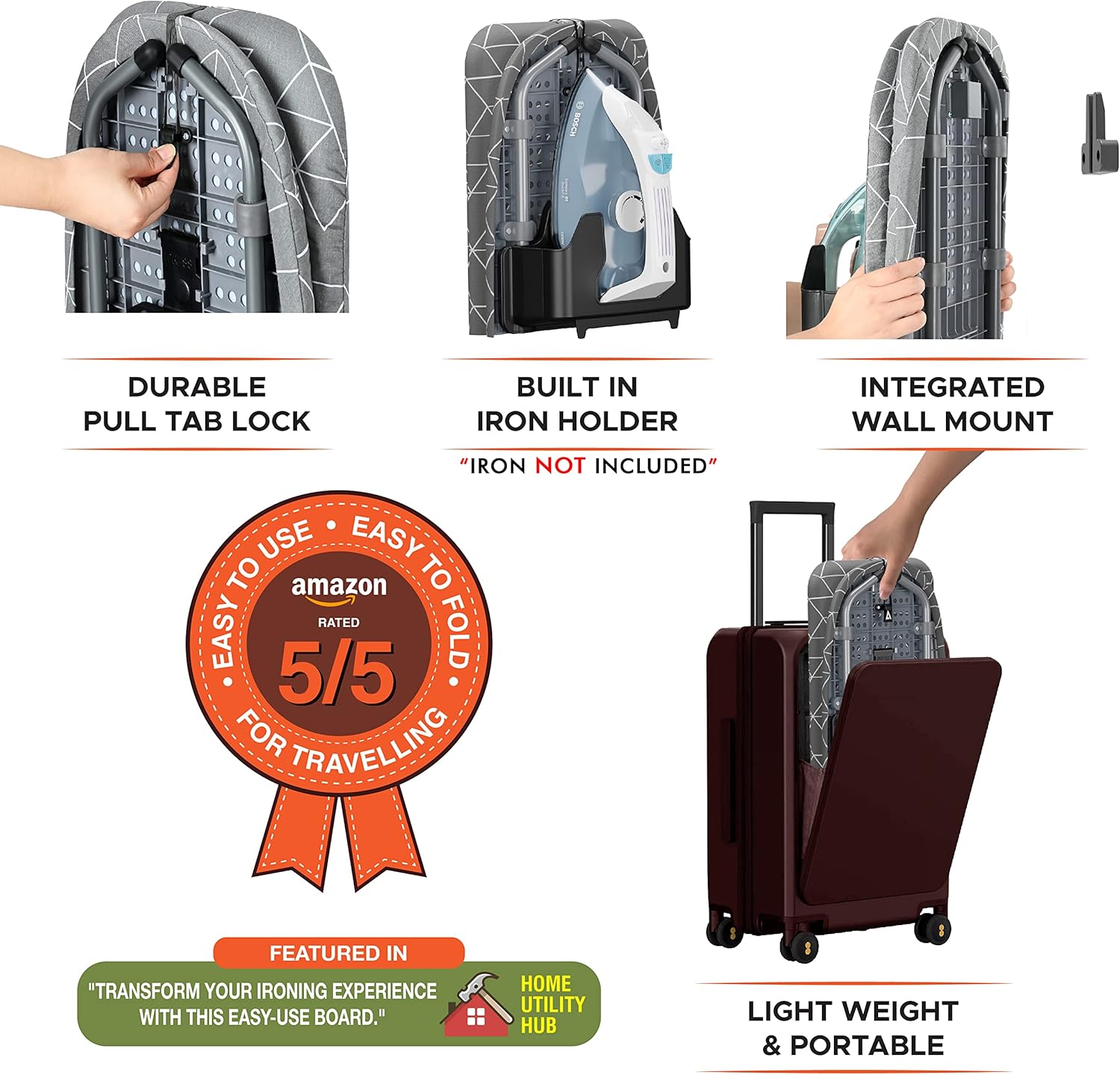 XABITAT Table Top Ironing Board W Wall Mount D-Crease Portable Space Saving Mini Laundry Room Foldable Small Ironing Board with Iron Holder Grey5