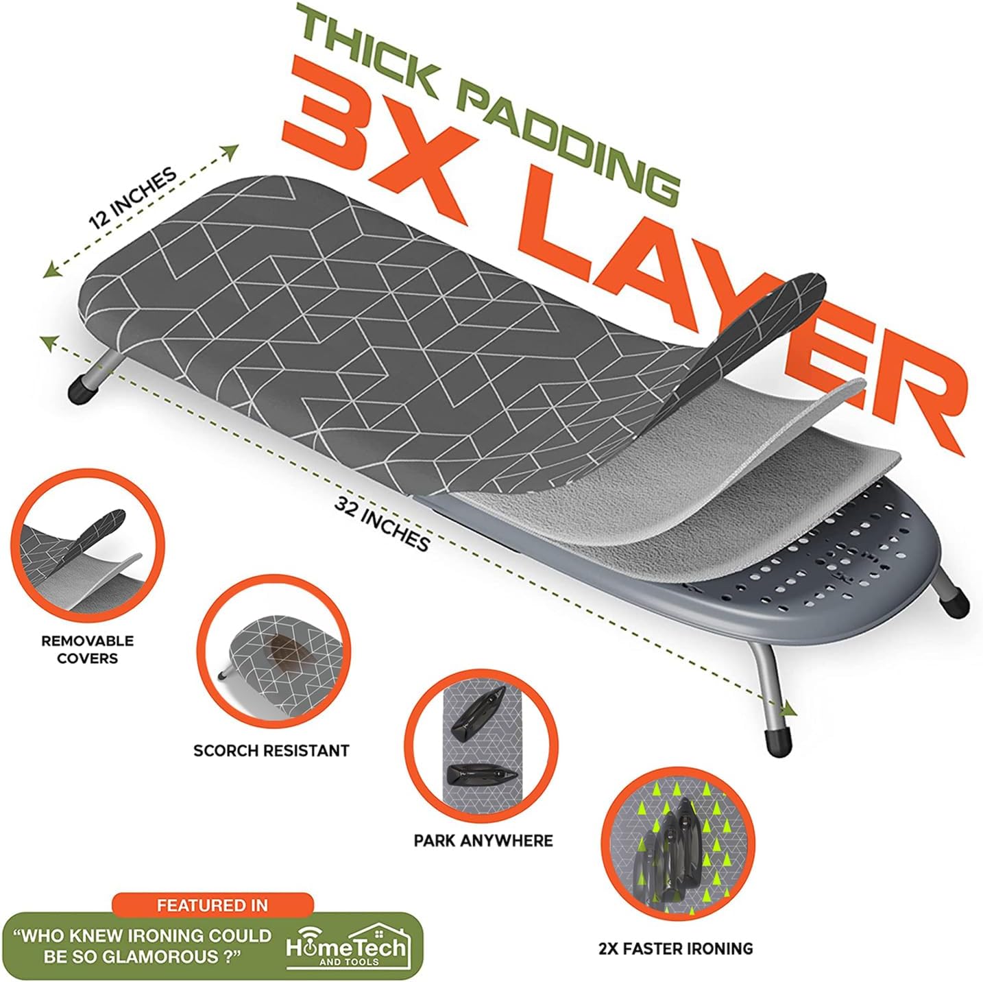 XABITAT Table Top Ironing Board W Wall Mount D-Crease Portable Space Saving Mini Laundry Room Iron Board Foldable Small Ironing Board with Iron Holder Green3