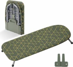 XABITAT Table Top Ironing Board with Wall Mount | D-Crease | Portable Space Saving Mini Laundry Room Iron Board | Foldable Small Ironing Board | Green