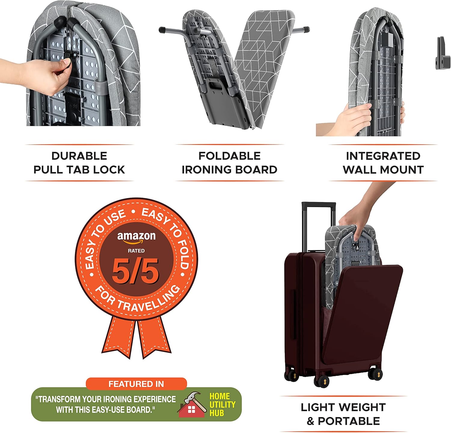 XABITAT Table Top Ironing Board with Wall Mount D-Crease Portable Space Saving Mini Laundry Room Iron Board Foldable Small Ironing Board Grey5