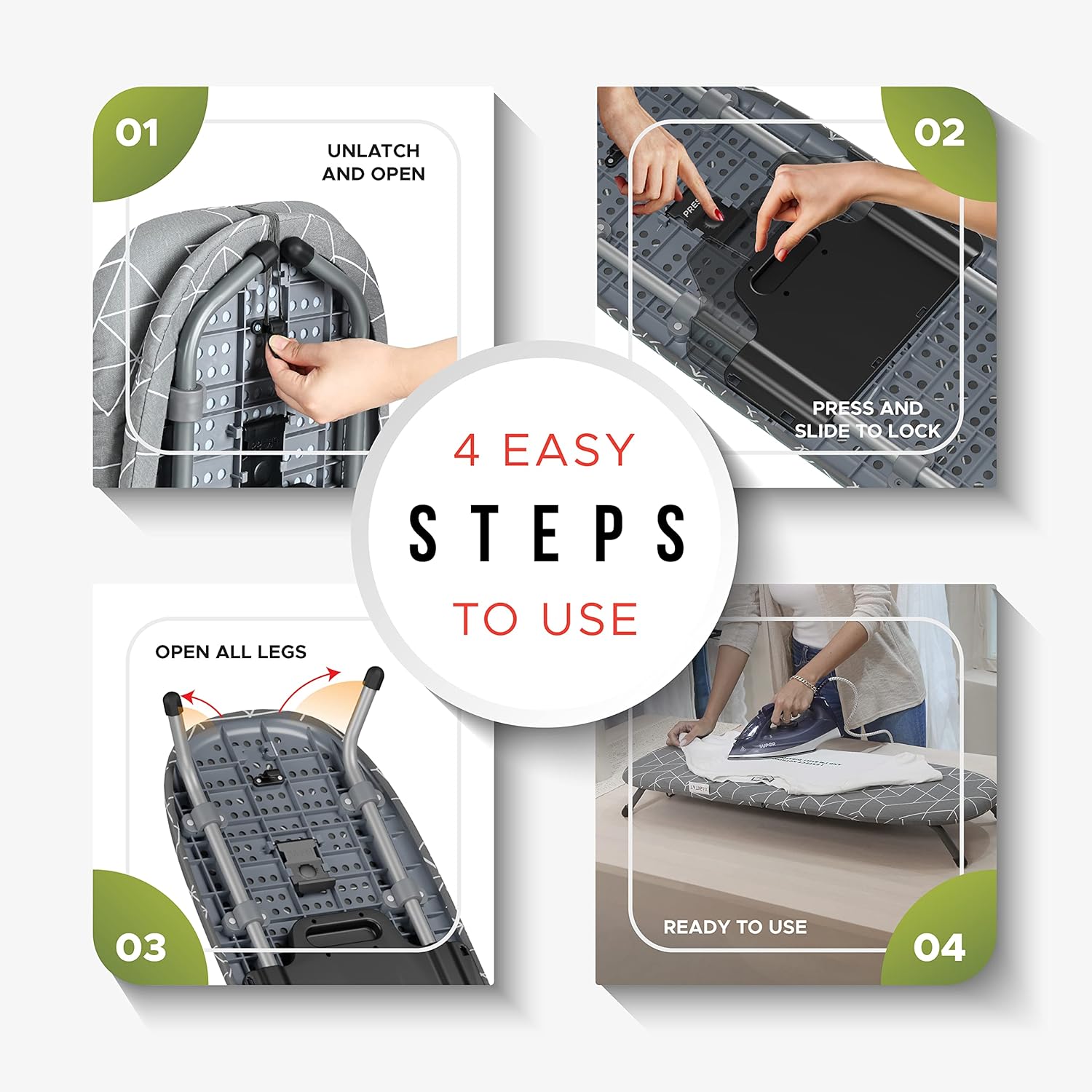 XABITAT Table Top Ironing Board with Wall Mount D-Crease Portable Space Saving Mini Laundry Room Iron Board Foldable Small Ironing Board Grey9