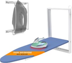 Xabitat Wall Mounted Ironing Board with Iron Holder | 36.2" X 12.2" Compact Mount Fold Down Iron Board for Small Spaces | Space Saving with Cotton Fabric Cover | White and Blue