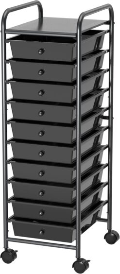 Simple Houseware Utility Cart with 10 Drawers Rolling Storage Art Craft Organizer on Wheels, Black