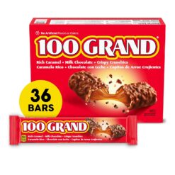 100 Grand Crispy Milk Chocolate with Caramel, Full Size Individually Wrapped Candy Bars, 1.5 oz each, Bulk 36 Count Box