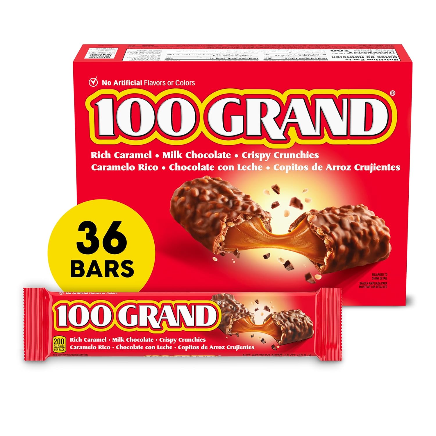 100 Grand Crispy Milk Chocolate with Caramel, Full Size Individually Wrapped Candy Bars, 1.5 oz each, Bulk 36 Count Box 100 Grand Crispy Milk Chocolate with Caramel, Full Size Individually Wrapped Candy Bars, 1.5 oz each, Bulk 36 Count Box