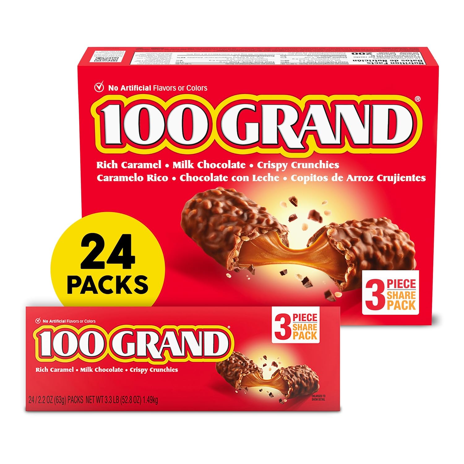 100 Grand Crispy Milk Chocolate with Caramel, Share Size Individually Wrapped Candy Bars, 2.2 oz each, Bulk 24 Count Box 100 Grand Crispy Milk Chocolate with Caramel, Share Size Individually Wrapped Candy Bars, 2.2 oz each, Bulk 24 Count Box