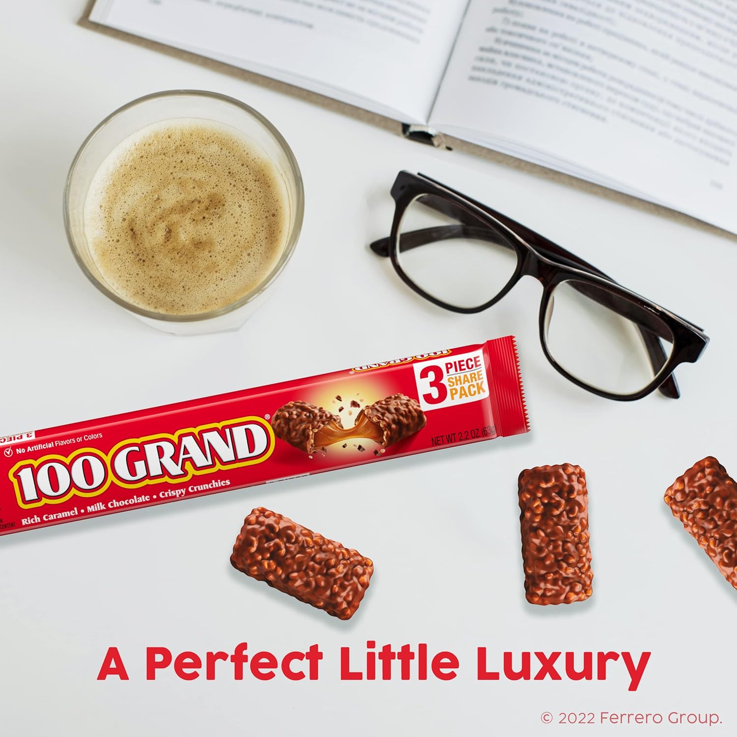 100 Grand Crispy Milk Chocolate with Caramel, Share Size Individually Wrapped Candy Bars, 2.2 oz each, Bulk 24 Count Box8