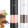 2 Pack Electric Salt and Pepper Grinder Set, Rechargeable - No Battery Needed - Large Capacity Automatic Salt Pepper Mill Grinder with Warm LED Light, Adjustable Coarseness Pepper Grinder for Kitchen…