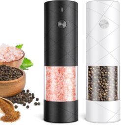2 Pack Electric Salt and Pepper Grinder Set, Rechargeable - No Battery Needed - Large Capacity Automatic Salt Pepper Mill Grinder with Warm LED Light, Adjustable Coarseness Pepper Grinder for Kitchen…