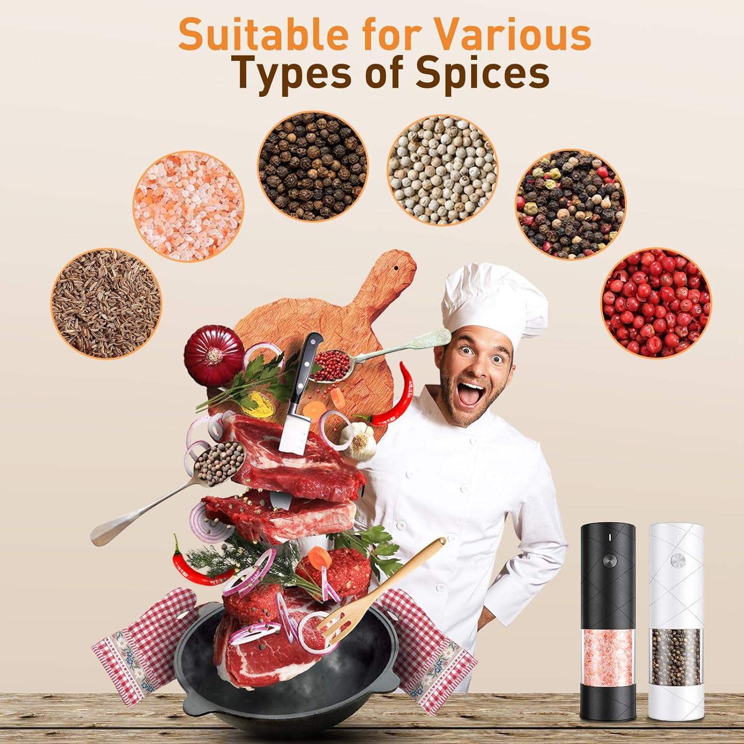 2 Pack Electric Salt and Pepper Grinder Set, Rechargeable - No Battery Needed - Large Capacity Automatic Salt Pepper Mill Grinder with Warm LED Light, Adjustable Coarseness Pepper Grinder for Kitchen…0