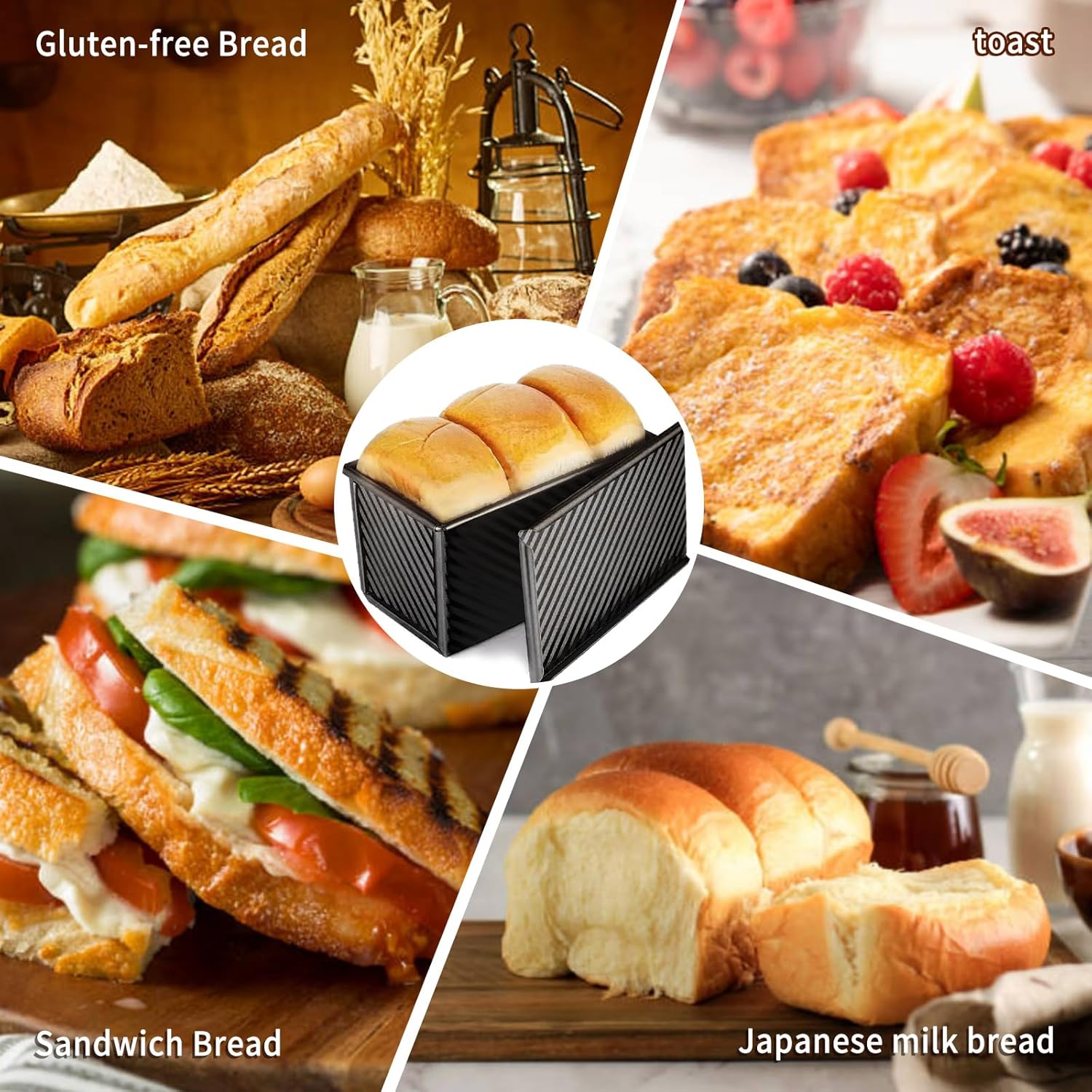 2 Pack Pullman Loaf Pan with Lid, 13x4 & 9x4 inch (2.2 lb & 1 lb Dough Capacity), Non-Stick Sandwich Bread Loaf Pan for Homemade Baking Bread, Black7