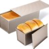 2 Pack Pullman Loaf Pan with Lid, 13x4 & 9x4 inch (2.2 lb & 1 lb Dough Capacity), Non-Stick Sandwich Bread Loaf Pan for Homemade Baking Bread, Gold