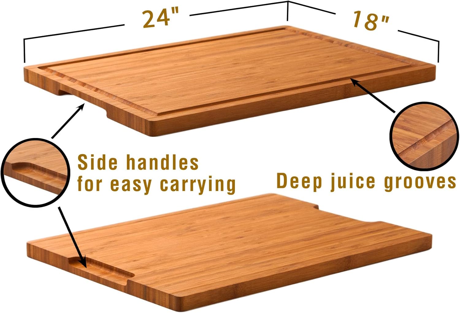 24x18 Bamboo Cutting Boards, XXL Charcuterie Cheese Platter Serving Tray with Handles and Juice Grooves, Solid Structure, Slim, Durable, Reversible3