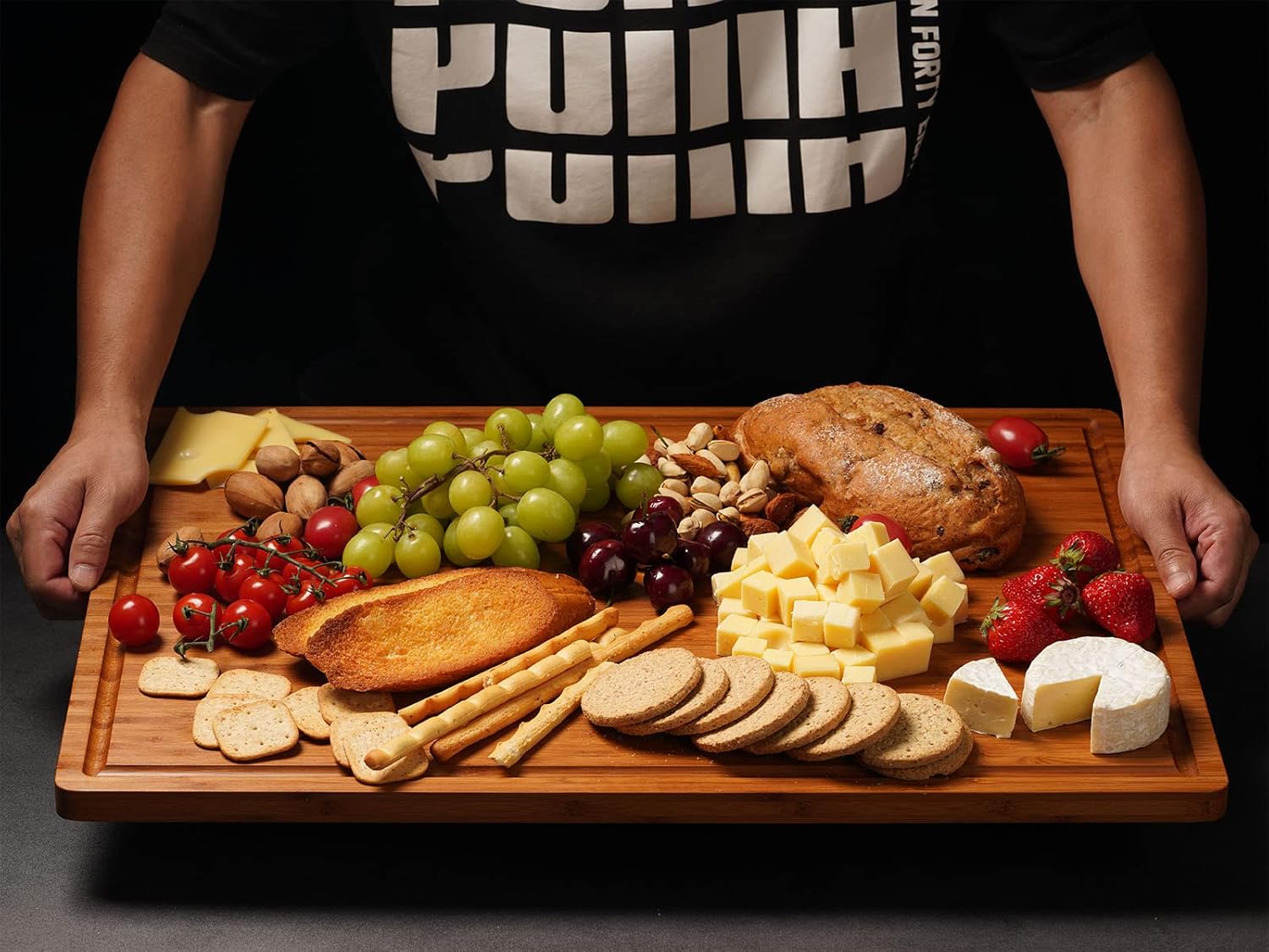 24x18 Bamboo Cutting Boards, XXL Charcuterie Cheese Platter Serving Tray with Handles and Juice Grooves, Solid Structure, Slim, Durable, Reversible6