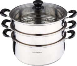 3 Tier Multi Tier Layer Stainless Steel Steamer Pot For Cooking With Stackable Pan Insert/Lid, Food Steamer, Vegetable Steamer Cooker, Steamer Cookware Pot, Vaporeras Para Tamales, Multilayer 16 qt