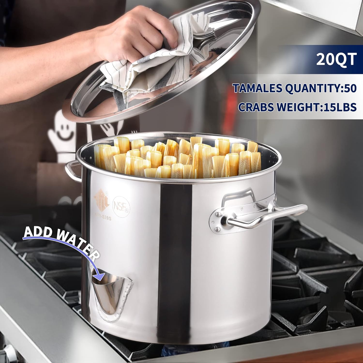 ARC 20QT Stainless Steel Tamale Steamer Pot w Easy-fill Water Spout, Seafood Crab Steamer with Divider and Steamer Rack, 5 Gallon1