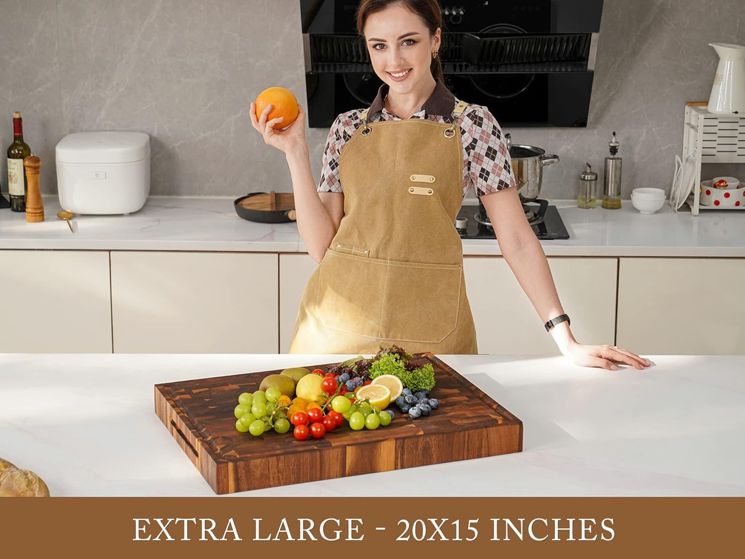 AZRHOM Extra Large Thick Walnut Wood End Grain Cutting Board 20x15x2 In, Wooden Butcher Block, Chopping Board For Kitchen with Juice Groove Handles Non-Slip Pats (Gift Box)7