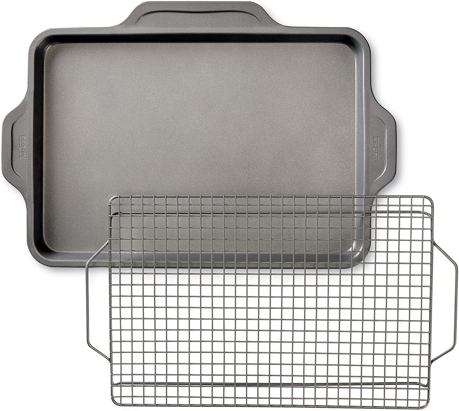 All-Clad Pro-Release Nonstick Bakeware Set 2 Piece Oven Safe 450F Half Sheet, Cookie Sheet, Muffin Pan, Cooling & Baking Rack, Round Cake Pan, Loaf Pan, Baking Pan Grey All-Clad Pro-Release Nonstick Bakeware Set 2 Piece Oven Safe 450F Half Sheet, Cookie Sheet, Muffin Pan, Cooling & Baking Rack, Round Cake Pan, Loaf Pan, Baking Pan Grey