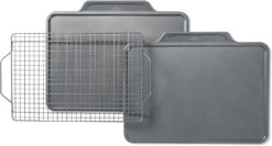 All-Clad Pro-Release Nonstick Bakeware Set 3 Piece Oven Safe 450F Half Sheet, Cookie Sheet, Muffin Pan, Cooling & Baking Rack, Round Cake Pan, Loaf Pan, Baking Pan Grey