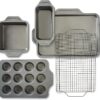 All-Clad Pro-Release Nonstick Bakeware Set 5 Piece Oven Safe 450F Half Sheet, Cookie Sheet, Muffin Pan, Cooling & Baking Rack, Round Cake Pan, Loaf Pan, Baking Pan Grey