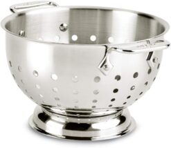 All-Clad Tools and Accessories Stainless Steel Colander 3 Quart Strainer, Pasta Strainer with Handle, Pots and Pans Silver