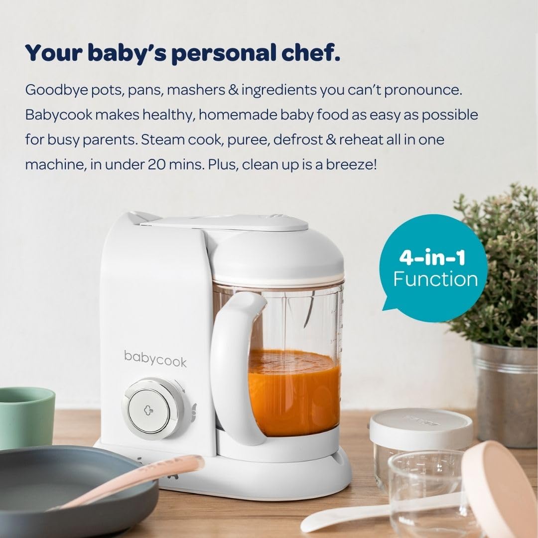BEABA Babycook Solo 4 in 1 Baby Food Maker, Baby Food Processor, Steam Cook + Blend, Large Capacity 4.5 Cups - 27 Servings in 20 Mins, Cook Healthy Baby Food at Home, Dishwasher Safe, Oat8