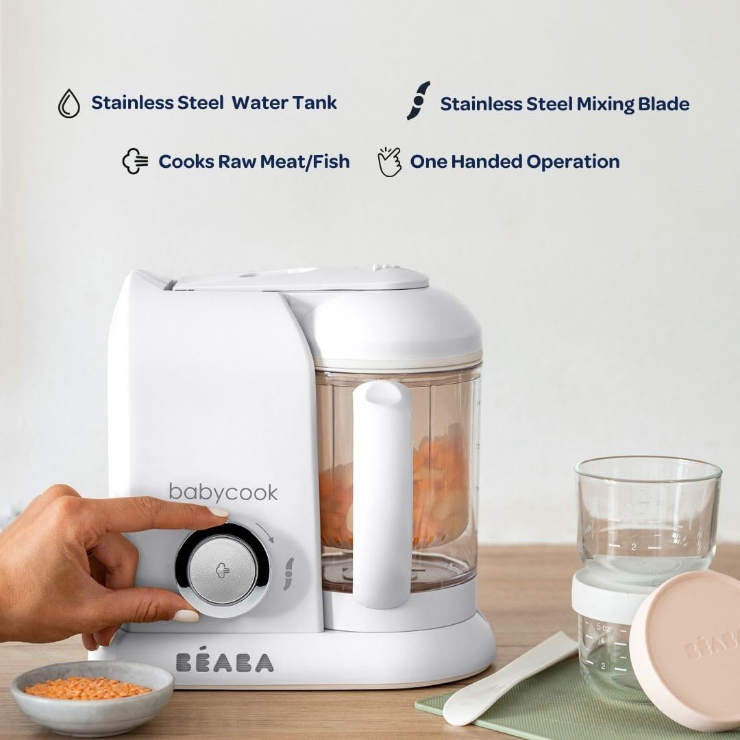 BEABA Babycook Solo 4 in 1 Baby Food Maker, Baby Food Processor, Steam Cook + Blend, Large Capacity 4.5 Cups - 27 Servings in 20 Mins, Cook Healthy Baby Food at Home, Dishwasher Safe, Pralin6