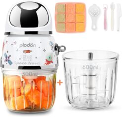 Baby Food Maker Mini Cute and Small Food Processor Puree Blender Grinder Chopper 2 Cup Glass Bowl, Spaceman-White