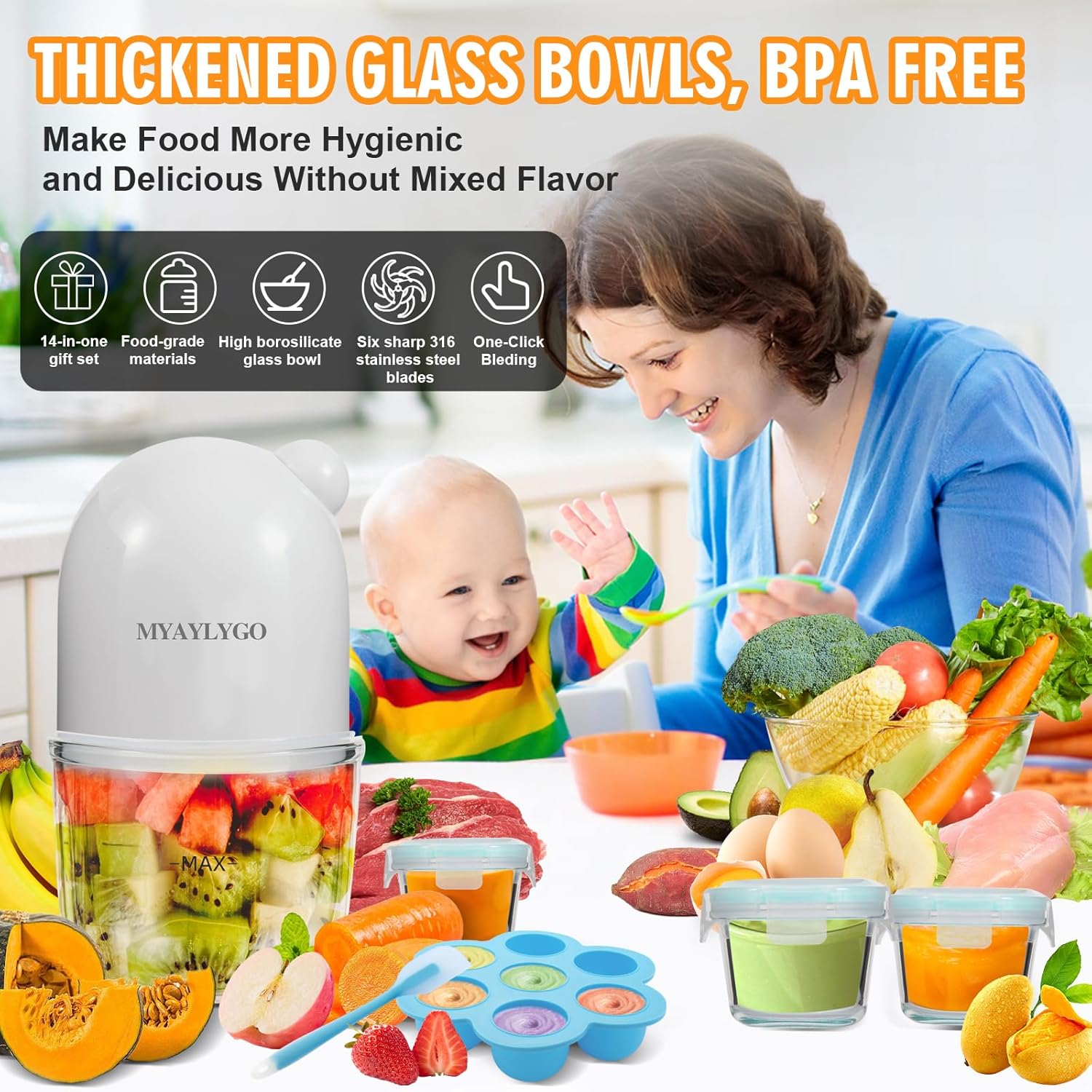 Baby Food Maker, Upgraded 14-in-1 Food Processor set for Baby Food&Purées Fruit Vegatable, Meat, baby food blender, Baby Feeding Supplies Essentials for Baby Shower Gifts Set…2