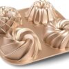 Baker's Secret Nonstick Fluted Cake Pan, Heavy Duty Die Cast Aluminum Fluted Cake Baking Pans, 2 Layers Non-stick Coating For Easy Release - The Cast Aluminum Collection (4mini Loves)