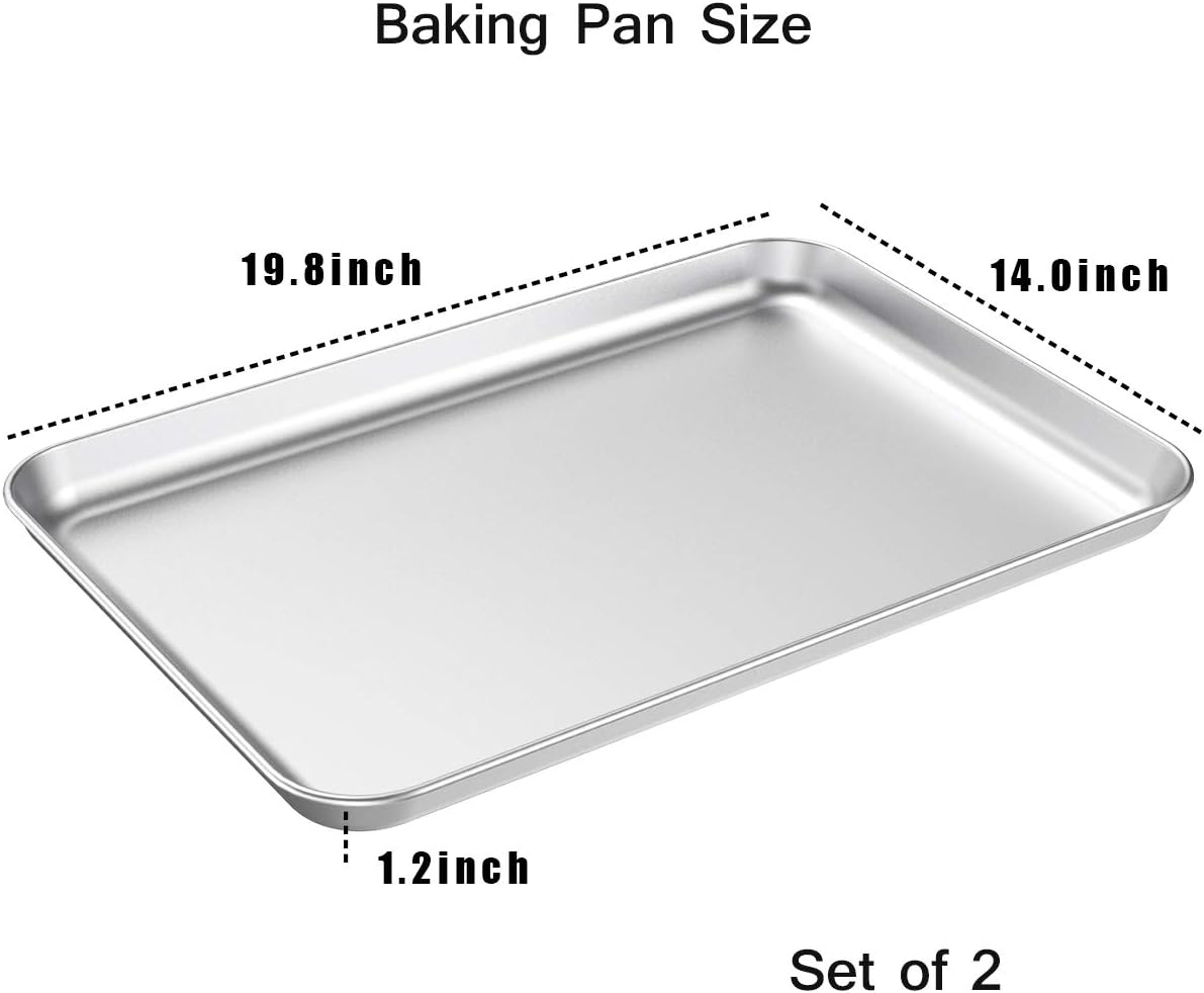 Baking Sheet Set of 2, Wildone Stainless Steel Baking Tray Cookie Pan, Size 20 x 14 x 1 Inch, Non Toxic & Heavy Duty & Easy Clean1