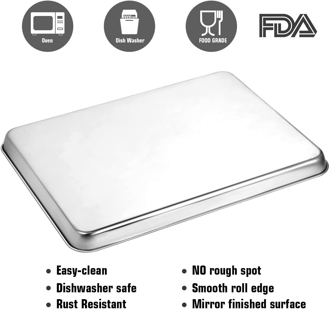 Baking Sheet Set of 2, Wildone Stainless Steel Baking Tray Cookie Pan, Size 20 x 14 x 1 Inch, Non Toxic & Heavy Duty & Easy Clean2