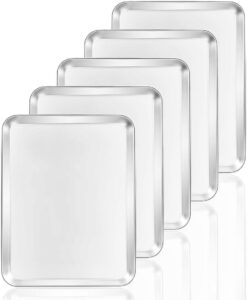 Baking Sheets 5 Pieces, Bastwe Cookie Sheets Set of 5 Stainless Steel Baking Pans Toaster Oven Tray Pans, Rectangle Size 12 × 9 × 1 inch, Rustproof & Healthy & Easy Clean & Dishwasher Safe