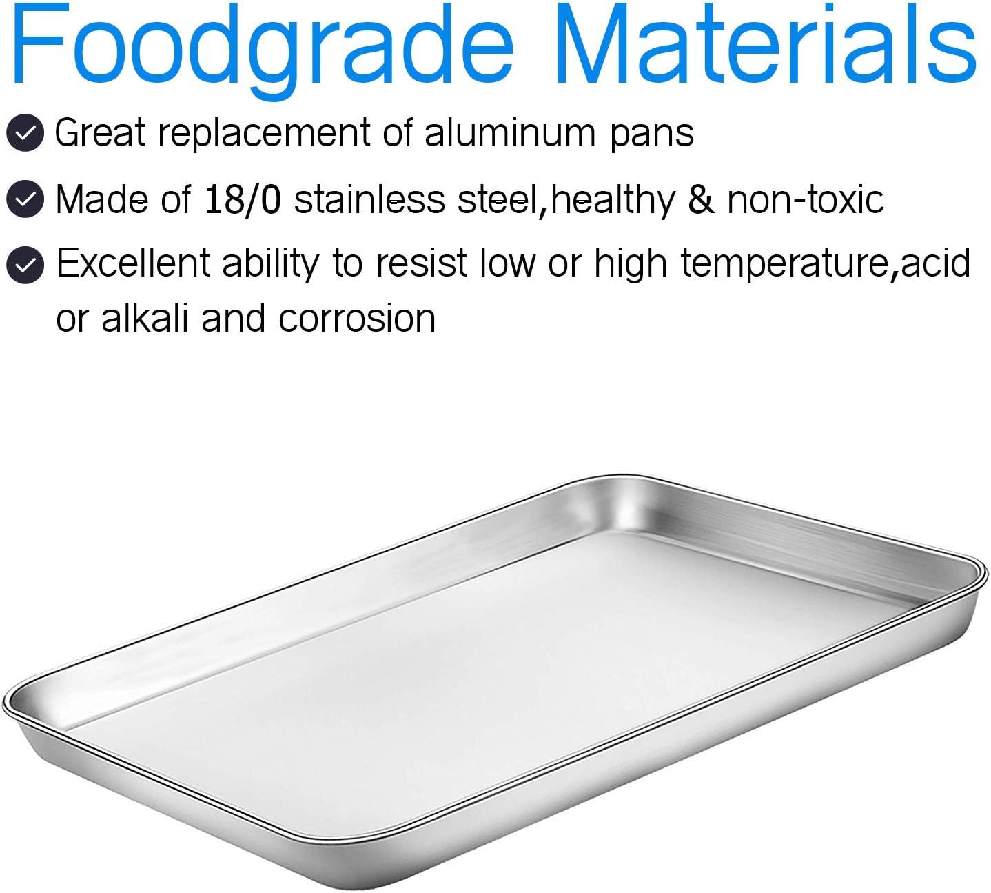Baking Sheets 5 Pieces, Bastwe Cookie Sheets Set of 5 Stainless Steel Baking Pans Toaster Oven Tray Pans, Rectangle Size 12 × 9 × 1 inch, Rustproof & Healthy & Easy Clean & Dishwasher Safe2