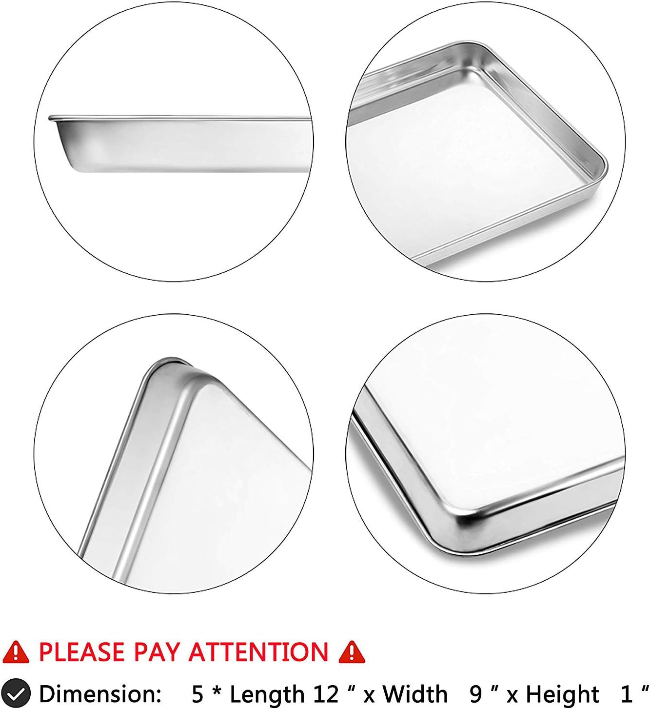 Baking Sheets 5 Pieces, Bastwe Cookie Sheets Set of 5 Stainless Steel Baking Pans Toaster Oven Tray Pans, Rectangle Size 12 × 9 × 1 inch, Rustproof & Healthy & Easy Clean & Dishwasher Safe3