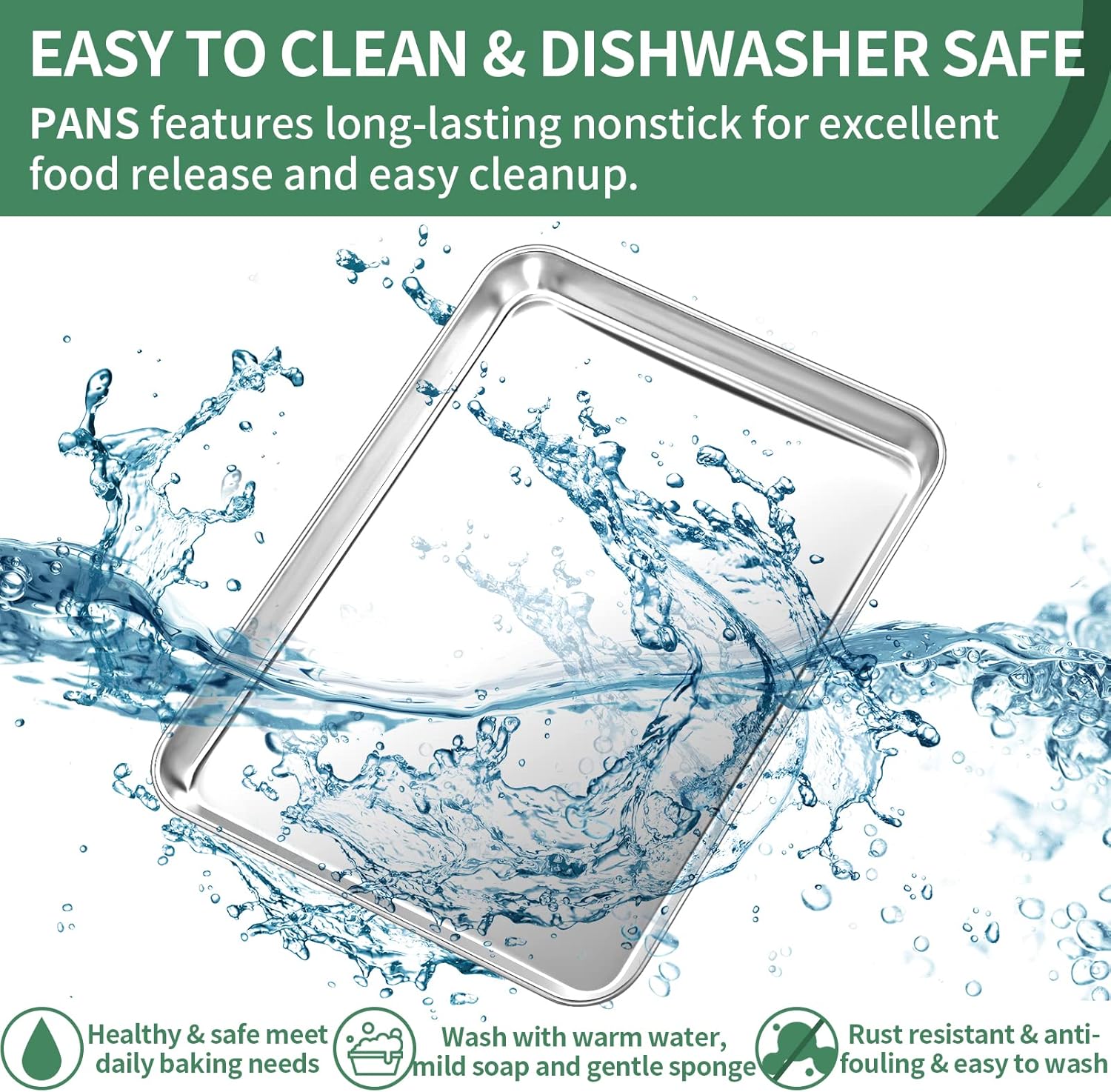 Baking Sheets Set of 2, HKJ Chef Cookie Sheets 2 Pieces Stainless Steel Baking Pans & Toaster Oven Tray Pans, Rectangle Size 20L x 14W x 1H inch & Non Toxic & Healthy & Easy Clean…45