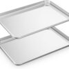 Baking Sheets Set of 2, HKJ Chef Cookie Sheets 2 Pieces Stainless Steel Baking Pans & Toaster Oven Tray Pans, Rectangle Size 24L x 16W x 1H inch & Non Toxic & Healthy & Easy Clean…