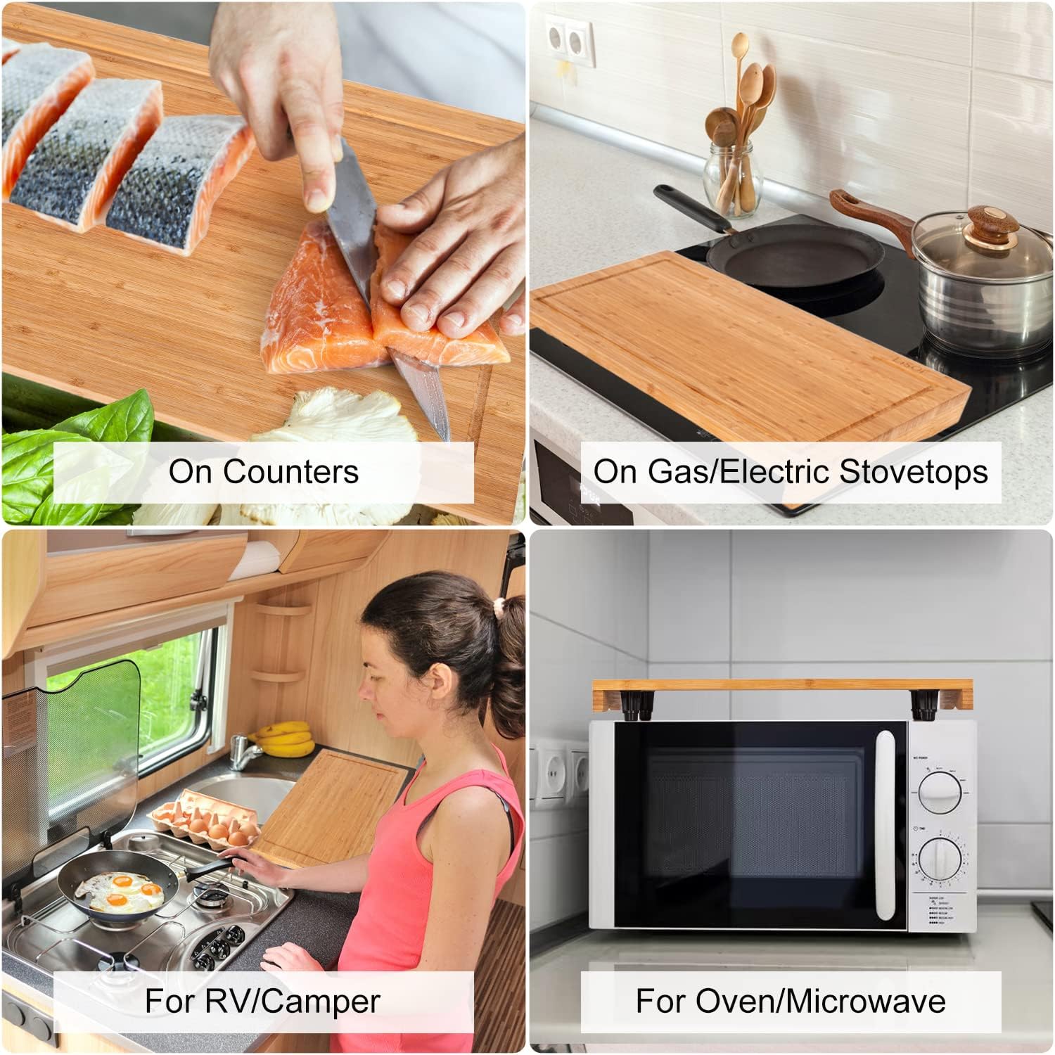 Bamboo Stovetop Cover&Countertop Cutting Board with Adjustable Legs, Dual-purpose Chopping Board for Electric Stove Burner, Workspace Block Cover for RV Camping Camper Gas Cook Top Cover4
