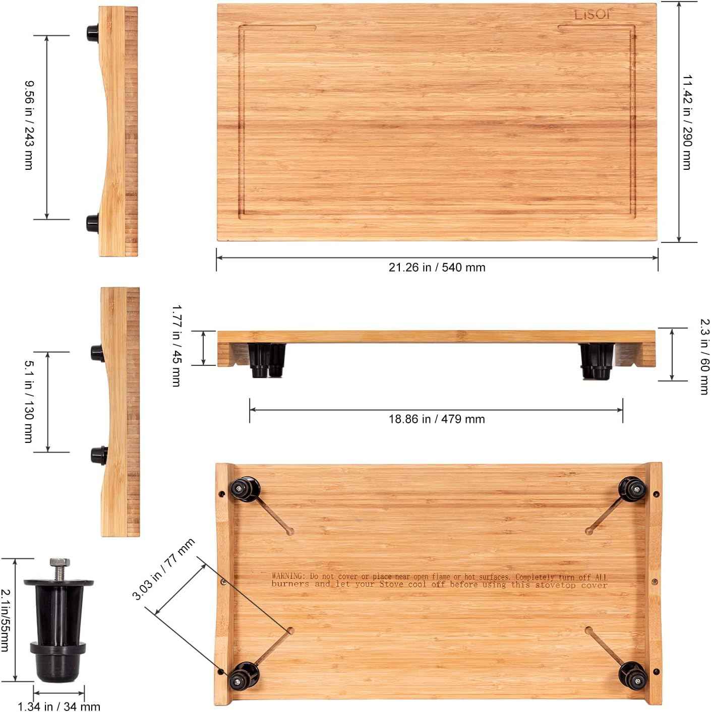 Bamboo Stovetop Cover&Countertop Cutting Board with Adjustable Legs, Dual-purpose Chopping Board for Electric Stove Burner, Workspace Block Cover for RV Camping Camper Gas Cook Top Cover8