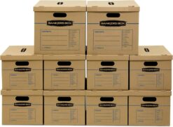 Bankers Box Classic Moving Box 10 Pack Kit, Reinforced Handles, Tape-Free Assembly, Box with Lid, 8 Small and 2 Medium Boxes (8816901)