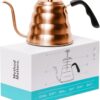 Barista Warrior Gooseneck Kettle for Pour Over Coffee and Tea with Thermometer for Exact Temperature, Precision Pour Drip Spout, Compatible with all Stove Tops (Copper Coated, 1.2 Liter, 40 fl oz)