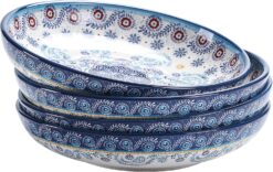 Bico Blue Talavera 35oz Dinner Bowls, Set of 4, for Pasta, Salad, Cereal, Soup & Microwave & Dishwasher Safe