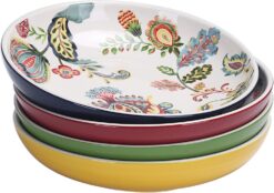 Bico Protea Cynaroides Ceramic 35oz Dinner Bowls, Set of 4, for Pasta, Salad, Cereal, Soup & Microwave & Dishwasher Safe